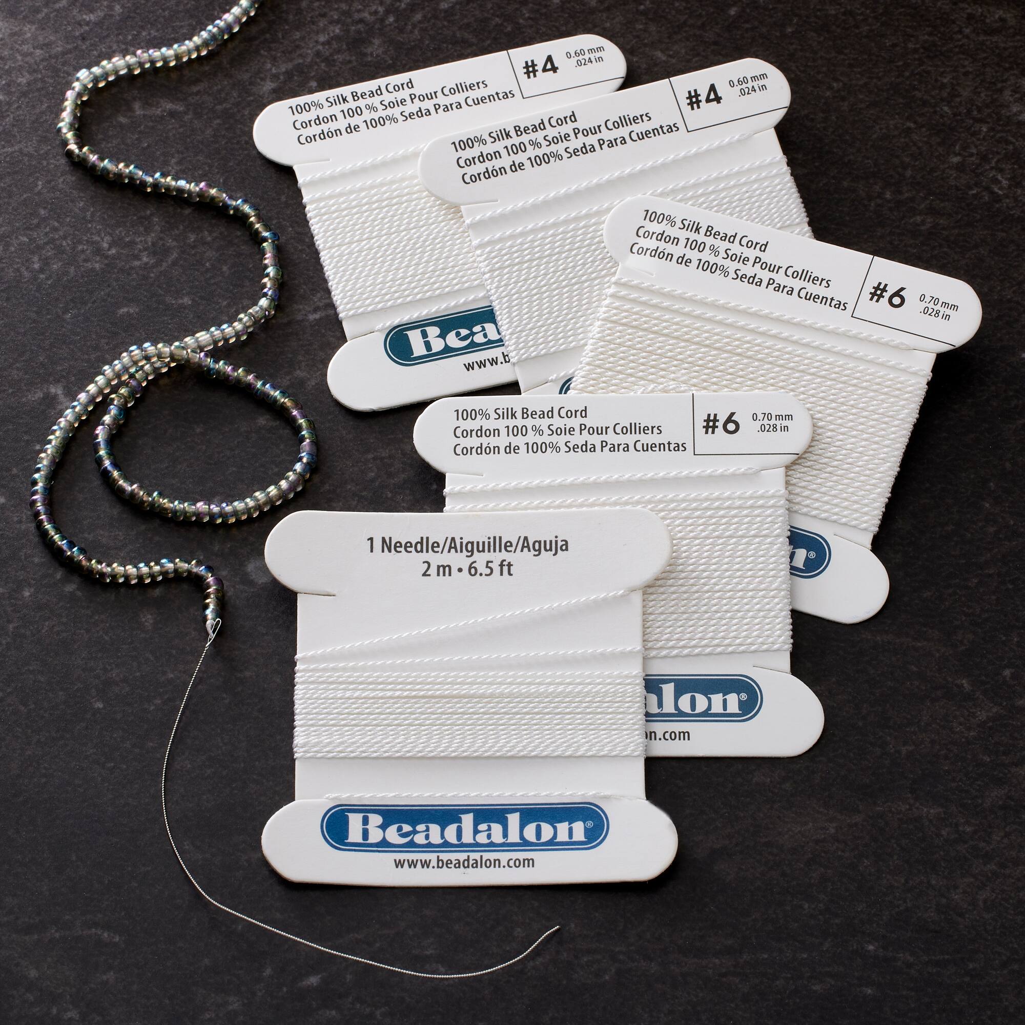 6 Packs: 5 ct. (30 total) Beadalon® White Silk Bead Cord Variety Pack